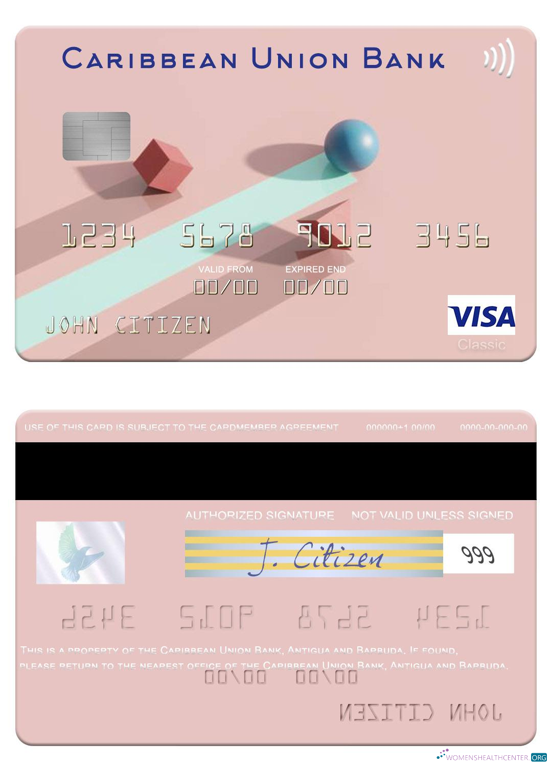 Download Antigua and Barbuda Caribbean Union Bank visa card Photoshop template